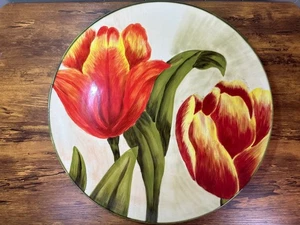 Großer Tulpenteller - Wilco Imports großer 16" Dekoteller rot Tulpe Blumen Ch - Bild 1 von 6