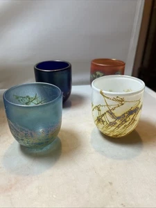 Set 2005 Robert Coleman Studio Kunst Glas 2,5" irisierende Tassen oder Vasen signiert - Bild 1 von 7