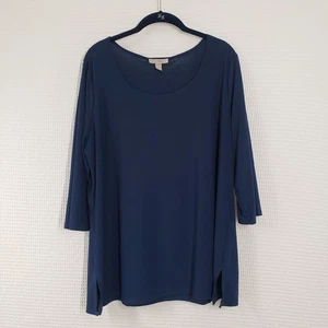 Top tunica donna Roz & Ali Slinky 1x blu ufficio manica lunga casual girocollo - Foto 1 di 18