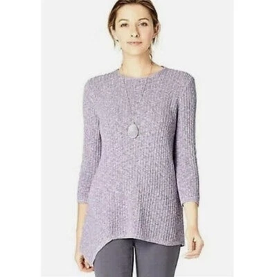 J. Jill Pure Jill Lavender Lilac Purple Asymmetric Knit 3/4 Sleeve Sweater Sz XL - Image 1 of 4