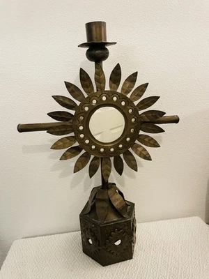 CANDELABRO DE HOJALATA MEXICANO ENCONTRADO ÚNICO DE COLECCIÓN / CUSTODIA ESPEJADA Foto 1 de 4