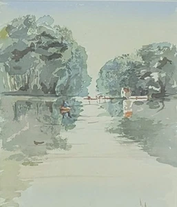 Acuarela vintage de paisaje de escena de río - Imagen 1 de 4