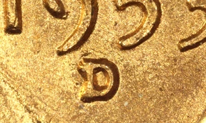 BU Red 1953-D Lincoln Cent Repunched Mintmark - Picture 1 of 3
