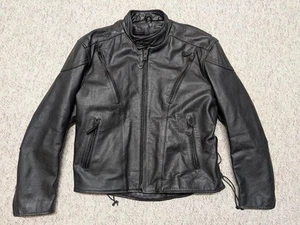 vintage 1990s motorcycle jacket VENTED racing L black leather RAIDER cafe racer - Picture 1 of 14