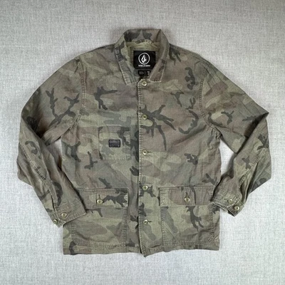 Volcom Jacket Mens Small Camo Button Up Utility Military Style Ripstop Pockets - Image 1 of 4