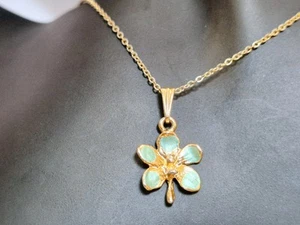Gold Plated Mint Green Orchid Flower Pendant - Picture 1 of 6