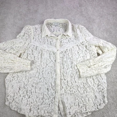 Blusa de encaje CALLIGRAPHIE marfil transparente manga larga top para mujer XL Boho Cottagecore Foto 1 de 4