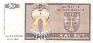 KRAJINE Serbia Croatia 10 Dinara 1992 PR1 Fine (Serie AA) - Bild 1 von 2