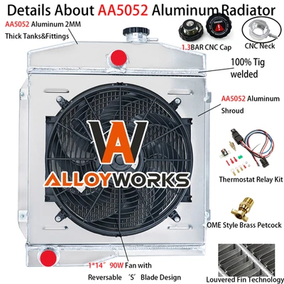 3 Row Aluminum Radiator w/14" Fan Fit 59-71 Jeep CJ3 CJ5 CJ6 2.2/3.7/4.2/5.0L MT - Imagem 1 de 4