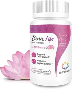 NutraBlast Boric Acid Vaginal Suppositories - Boric Life Intimate Health Support - Picture 1 of 11