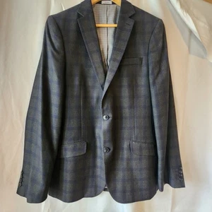 JF J. Ferrar Slim Fit Suit Jacket Sport Coat Plaid Charcoal/Blue Mens 42S 42R - Picture 1 of 6