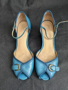 FRYE Ada 2 Piece Leather Peep Toe Heel Ankle Strap Pumps Womens Sz 7.5 - Picture 1 of 13