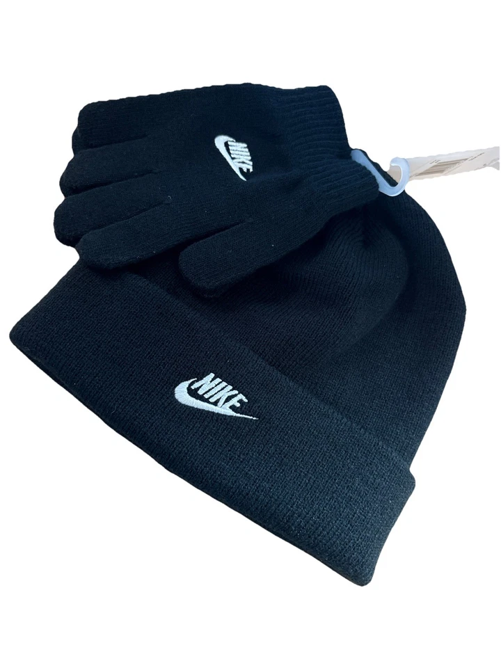 AUTHENTIC NIKE FUTURA BEANIE HAT AND GLOVES SET FOR KIDS-BLACK 4-7