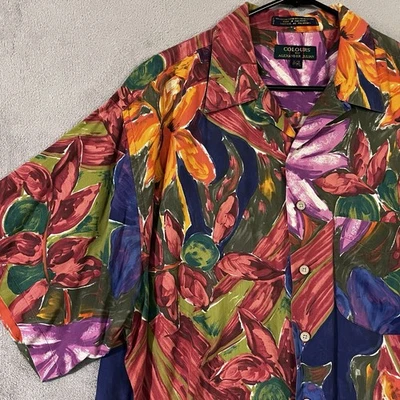 Camisa Arte Floral Colores por Alexander Julian XL 17-17.5 Abotonada con Lazo De Colección Foto 1 de 4