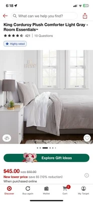 Room Essentials King Size Plush Corduroy Comforter - Image 1 of 4