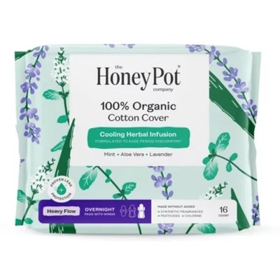 Honey Pot Company Organic Cotton Pads 16ct - Cooling Herbal,Heavy Flow Overnight - Image 1 of 4