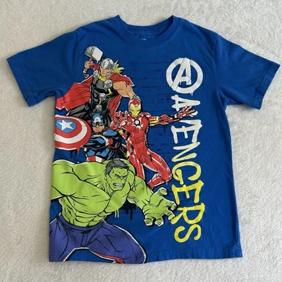 Marvel Kids Boys T Shirt Size 8 Blue Graphic Short Sleeve Pullover Avengers - Image 1 of 4