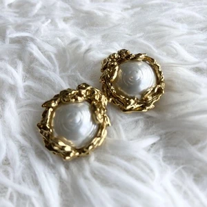 Yves Saint Laurent Vintage Pearl Logo Earrings Signed Rare Authentic - Picture 1 of 8