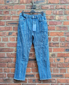 Pantalones de mezclilla MUGLER con paneles en espiral azul medio con flecos al tobillo talla UK 14 EU 42 - Imagen 1 de 16