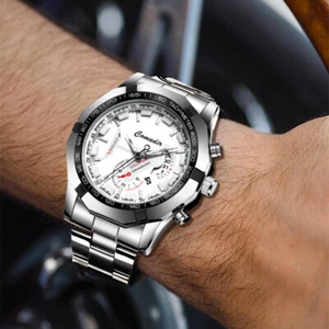 Men's watch hollow calendar waterproof luminous steel band quartz watch - Picture 1 of 8