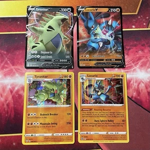 Tyranitar V 158/264 Fusion Strike, Lucario V SWSH213 + Regular Holos LP-NM+ - Picture 1 of 3