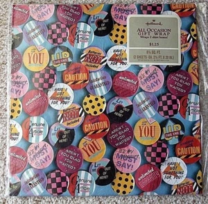 Hallmark Gift Wrap paper Sealed 2 sheets Pin-back Button Theme---All Occasion - Picture 1 of 5