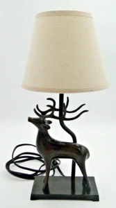 Pottery Barn 2007 Bronze Reindeer Table Lamp with Shade 15" Works - Picture 1 of 6