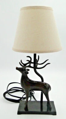 Lámpara de mesa Pottery Barn 2007 bronce reno con pantalla 15" funciona Foto 1 de 4