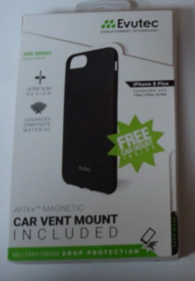 Evutec AER Series Black Case w Car Vent Mount For iPhone 8 Plus NEW - Image 1 of 2