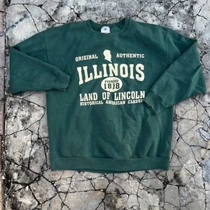 Vintage 80s Illinois State Land Of Lincoln Green Crew Neck Sweat Shirt Size XL - Bild 1 von 4