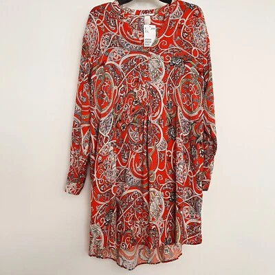 Blusa túnica mujer H&M 6 manga larga roja blanca y azul Top Foto 1 de 4