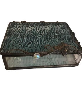 Glass Reunions Art Stained Glass Jewelry Box Glass Blue Clear Hand Made Signed - Picture 1 of 8