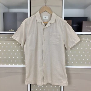 Camisa Folk Para Hombre Mediana 3 Beige Marrón Geométrica Manga Corta Campamento Algodón Cubano - Imagen 1 de 14