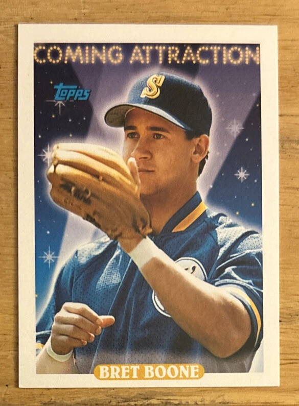 1993 Topps Brett Boone Coming Attraction Rookie Card (RC) #808 Mariners 2B NM OC - Image 1 of 2