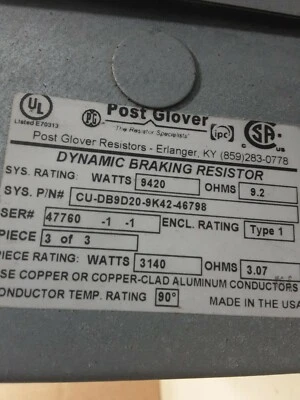 POST GLOVE RESISTOR CU-DB9D20-9K42-46798, SER, 47760-1-1, #1224D33pr5 - Image 1 of 4