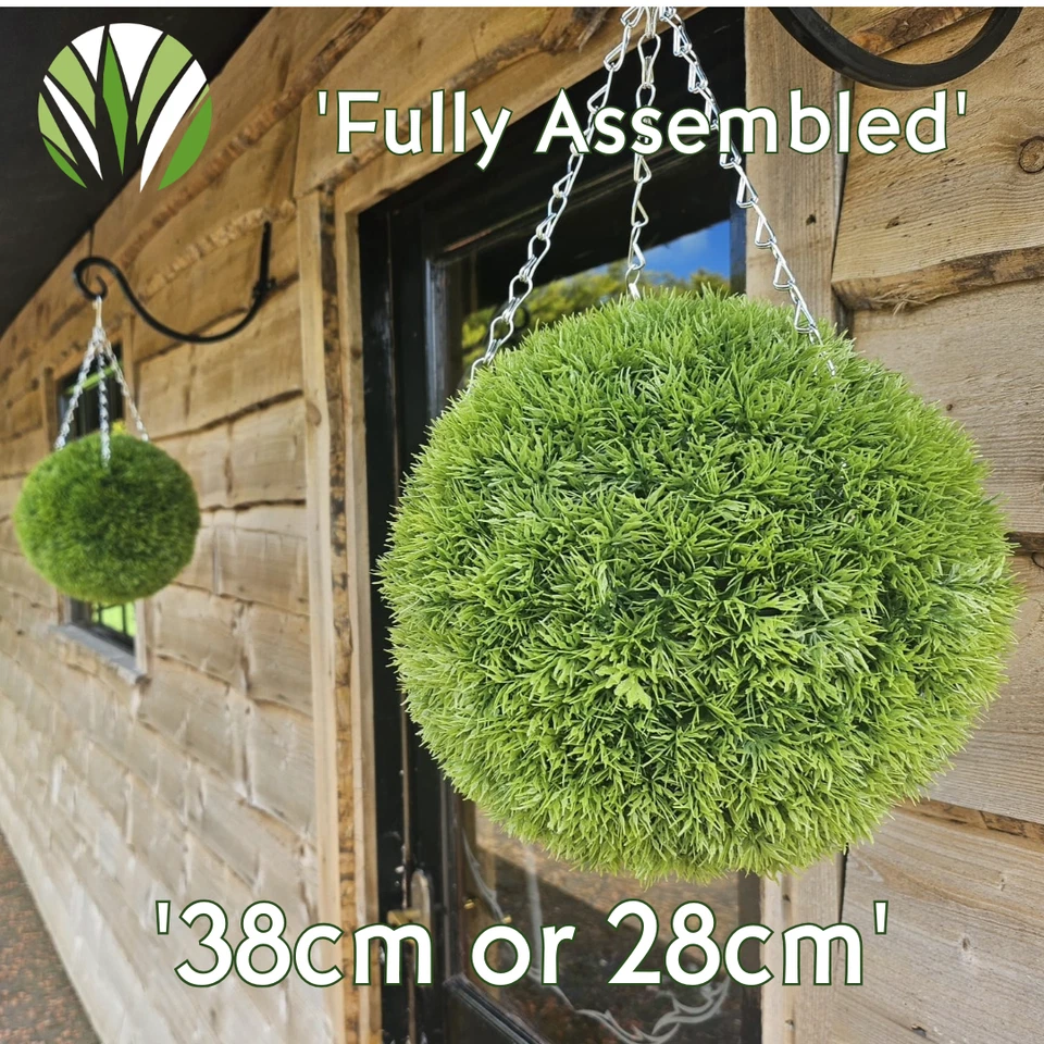 Best Artificial 28cm & 38cm Moss Grass Hanging Basket Home Garden Topiary Balls - Image 1 of 1