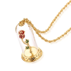 Disney Couture la bella e la bestia placcata oro Enchanted Rosa Vetro Collanina - Foto 1 di 1