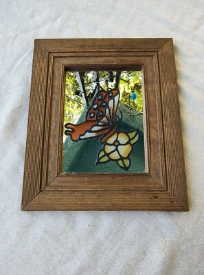Vintage Stained Glass Style Mirror Butterfly Art - Image 1 of 4