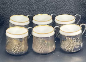 Vintage Italian 800 Sterling Silver Espresso Holders & Porcelain Cups Set Of 6 - Picture 1 of 10