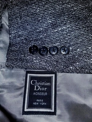 Christian Dior 42L Vintage Gray White Black 100% Silk Blazer sport Coat jacket  - Image 1 of 4
