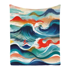 Abstract Sea Waves Flannel Bedspread Sofa Throw Blanket Holiday Birthday Gift - Picture 1 of 24