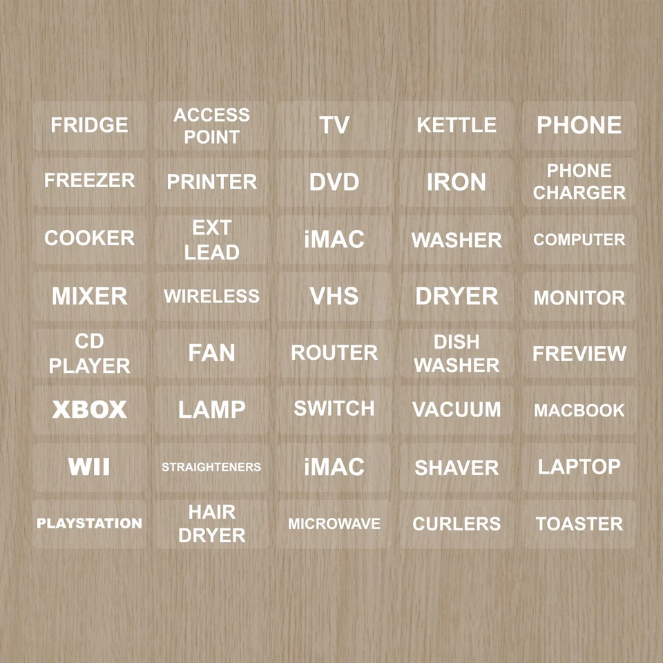 40 x Plug Organisation Labels / Extension Lead Plug Identification Vinyl Sticker - Image 1 of 1