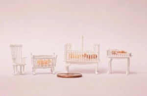 Dollhouse Miniature Nursery Changing Table, Crib, Cradle, Rocker 4 Baby 1:48 1/4 - Picture 1 of 5