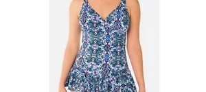 Swim Solutions Geo Journey Badekleid blau pink weiß schwarz grün lila 12 neu mit Etikett - Bild 1 von 2