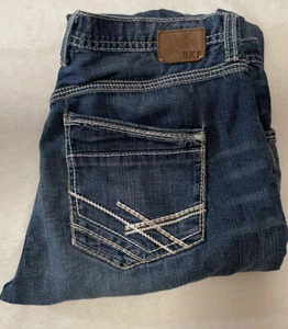 Buckle BKE Men’s Jeans Tyler size 36” Dark Wash Distressed With Raw Hem 28 1/2 - Picture 1 of 7
