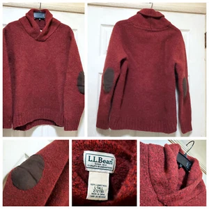 Suéter De Colección LL Bean Hombres Grande Alto Borgoña Lana de Cordero Codo Pescador Abuelo - Imagen 1 de 13