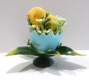 Vintage Easter Floral Plant Pick Flocked Chick Egg - Picture 1 of 7