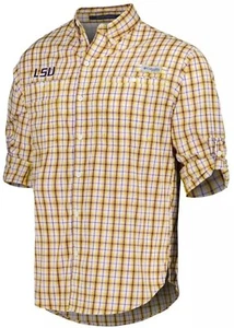 $80 NEW Columbia Super Tamiami LSU Tigers Plaid Button-Up LS Shirt Men’s Size XL - Picture 1 of 6