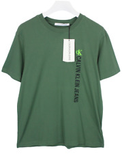 Calvin Klein Jeans Duck Green T-Shirt Uomo Grande Rotondo Collo Pullover Stretch
