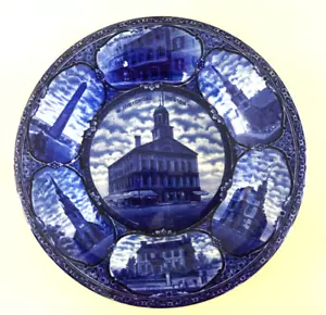 ANTICO PIATTO ROWLAND & MARSELLUS STAFFORDSHIRE BLU FLUSSO STORICO BOSTON COSÌ COM'È - Foto 1 di 15